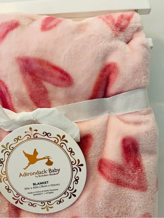 Adirondack Baby by Berkshire Nursery Blanket Pink with Pink Hearts - Picture 6 of 12